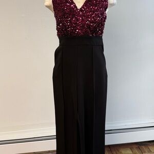 Elegant Black and Burgundy Sequin Jumpsuit
